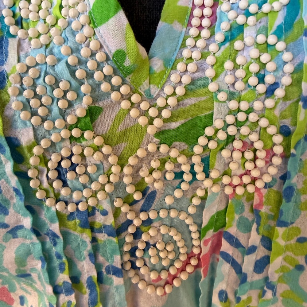 Lilly Pulitzer Beaded Tunic Top Blue Green Print Size - Picture 4 of 9